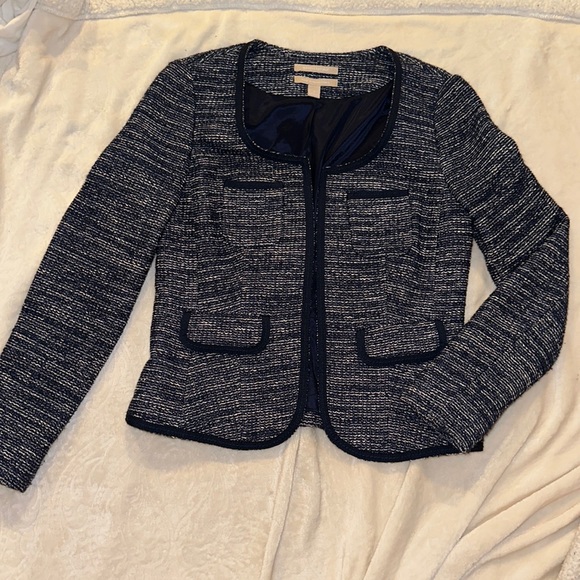 Banana Republic navy and white tweed jacket size 0 - Picture 1 of 11